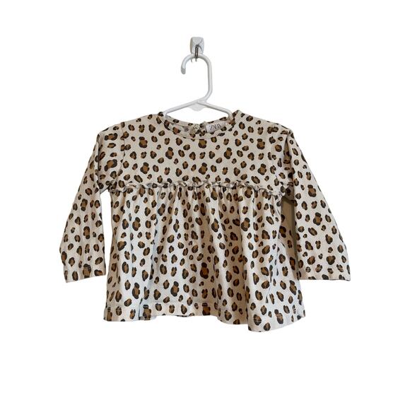 Zara Baby leopard print top tunic long sleeves ruffled lightweight cotton 9-12m - Picture 1 of 5